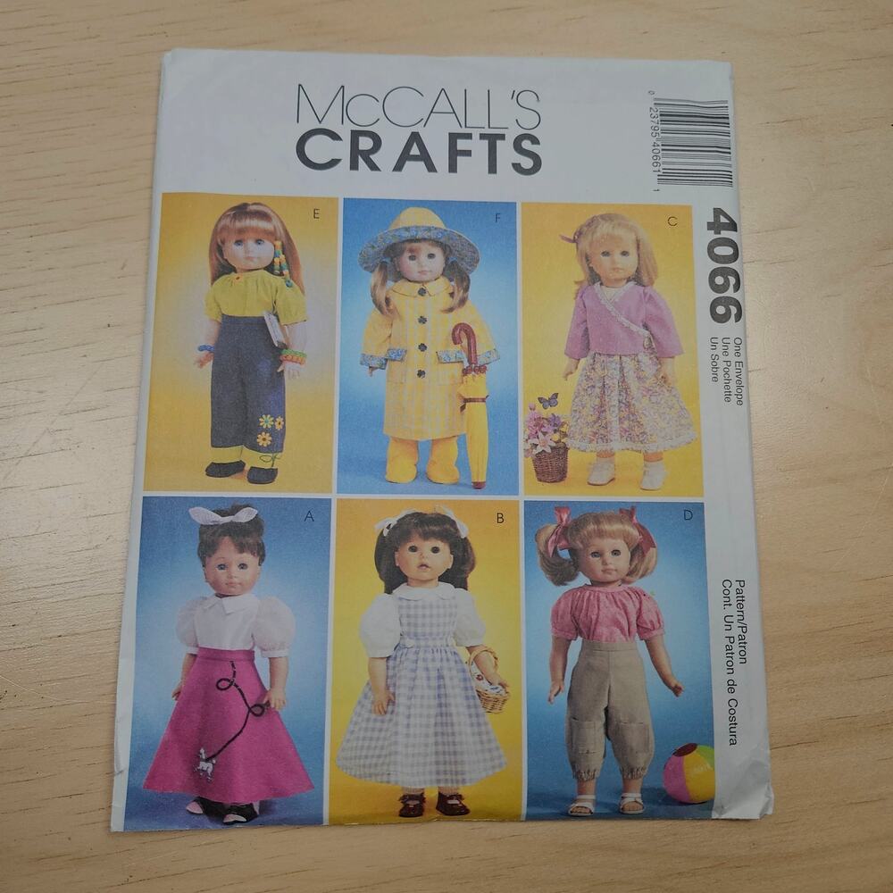 McCalls Crafts #4066 18" Doll Clothes UNCUT FACTORY FOLDED
